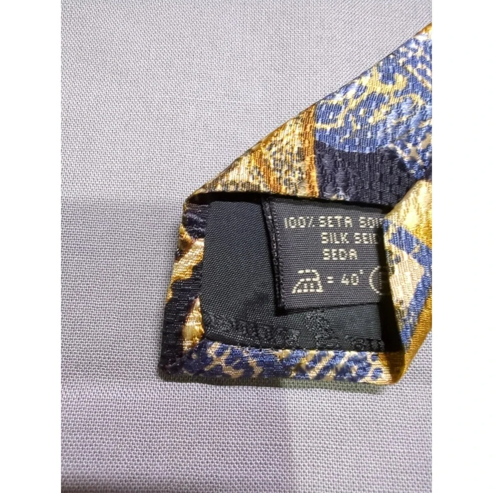 Ermenegildo Zegna Silk Tie‎ Gold Blue Black Heraldic Griffin Crest Made in Italy